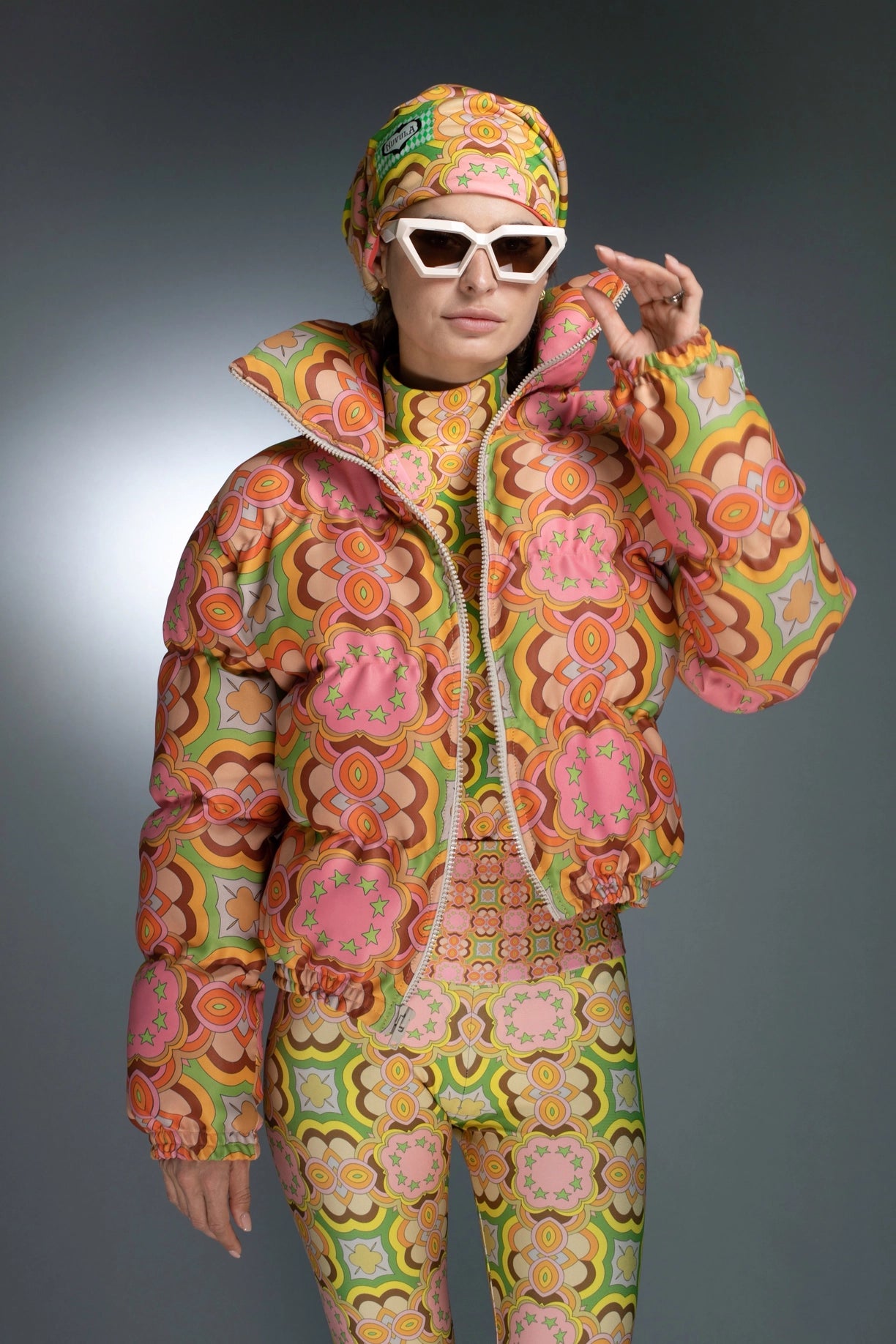 Turtleneck Long Sleeve 60'S Pastel Pink Retro Print Bodysuit-Nuvula-S-Urbanheer