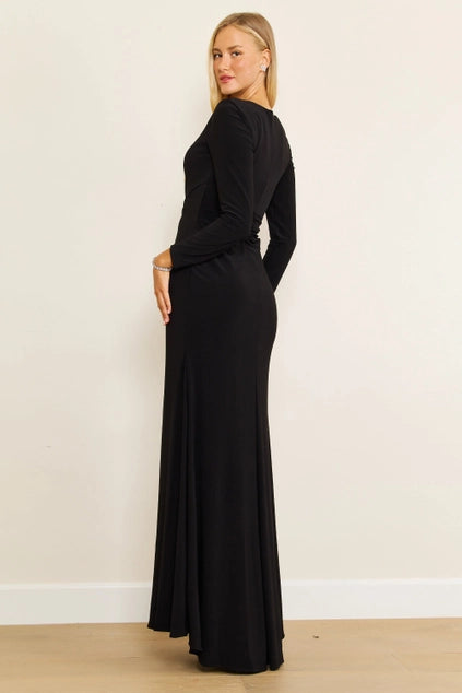 Dylan & Davids Long Formal Stretch Evening Long Sleeve Dress-Dylan & Davids-Black-L-Urbanheer