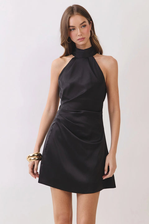 Solid Open Back Halter Mini Dress