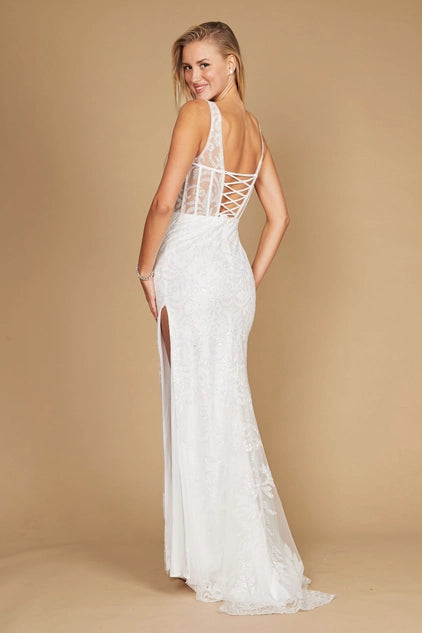 White Dylan & Davids V Neck Corset Bodice Formal Prom Dress-Dylan & Davids-White-4-Urbanheer