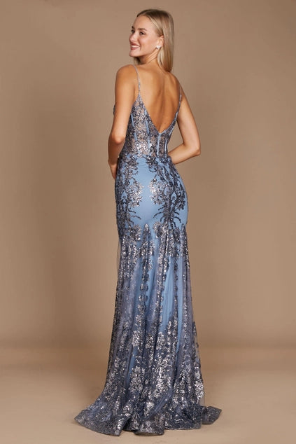 Platinum Dylan & Davids Fitted Long Formal Prom Dress-Dylan & Davids-Platinum-10-Urbanheer