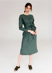 Moss Green Wrap Linen Belted Bridesmaid Dress For Women Long-Dress-Nich Linen-XXS-Urbanheer