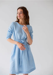 Sky Blue Wrap Tencel Belted Bridesmaid Dress For Women Long-Dress-Nich Linen-XXS-Urbanheer