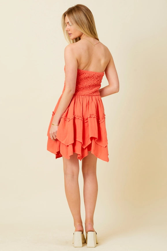 Smocking Bodice Mini Dress Orange-Dress-Baevely by Wellmade USA-ORANGE-S-Urbanheer