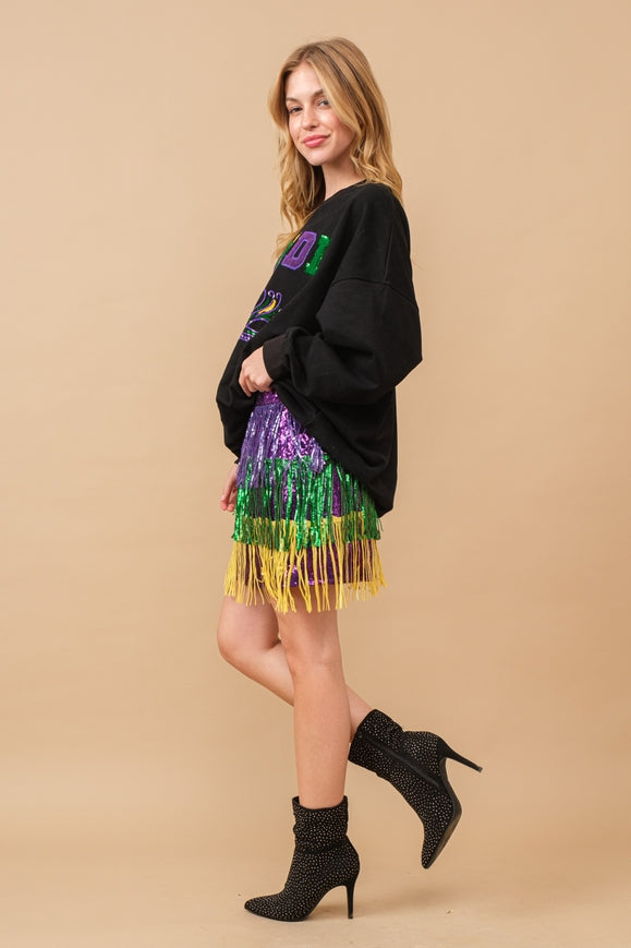 Mardi Gras Sequin Patch Pullover Sweatshirt-Dresses-Blue B-S-Urbanheer