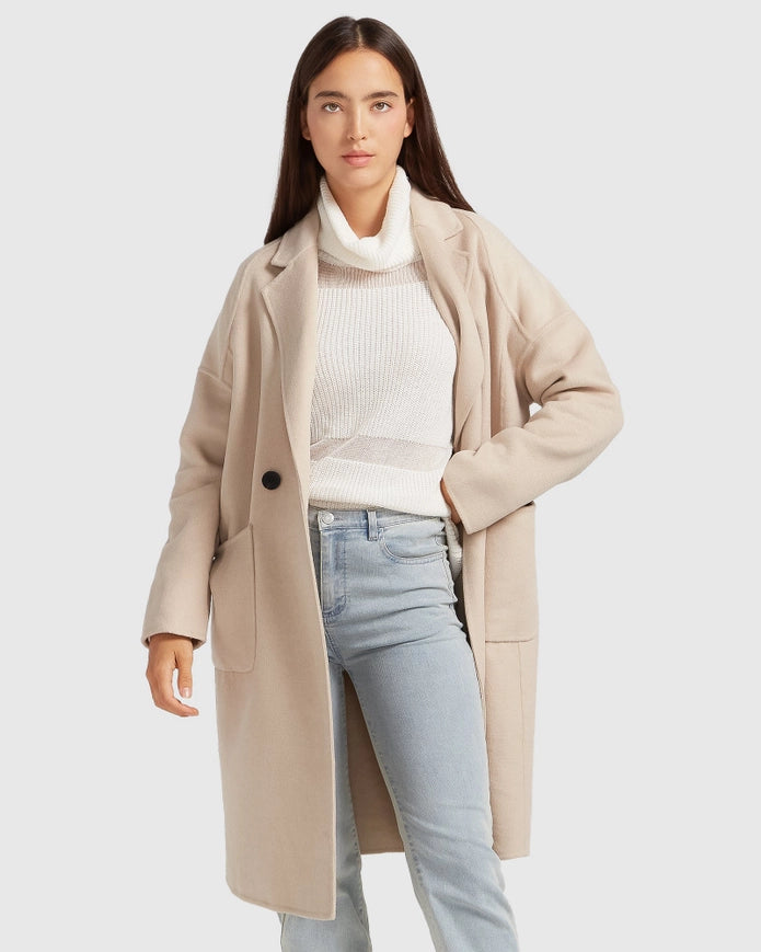 Publisher Double-Breasted Wool Blend Coat - Sand-COAT-Belle & Bloom-XS-Urbanheer