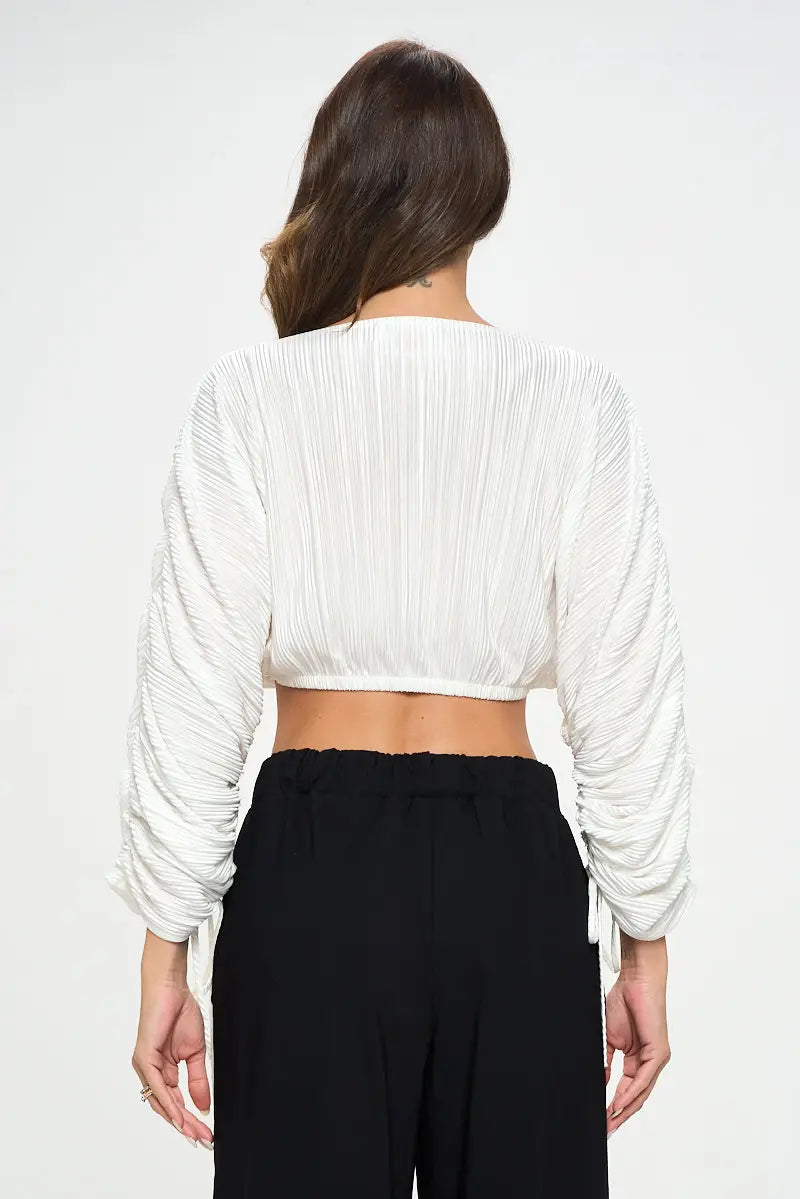 Plisse Crop Top With Adjustable Sleeve And Tie-Clothing - Women-Renee C.-S-Urbanheer