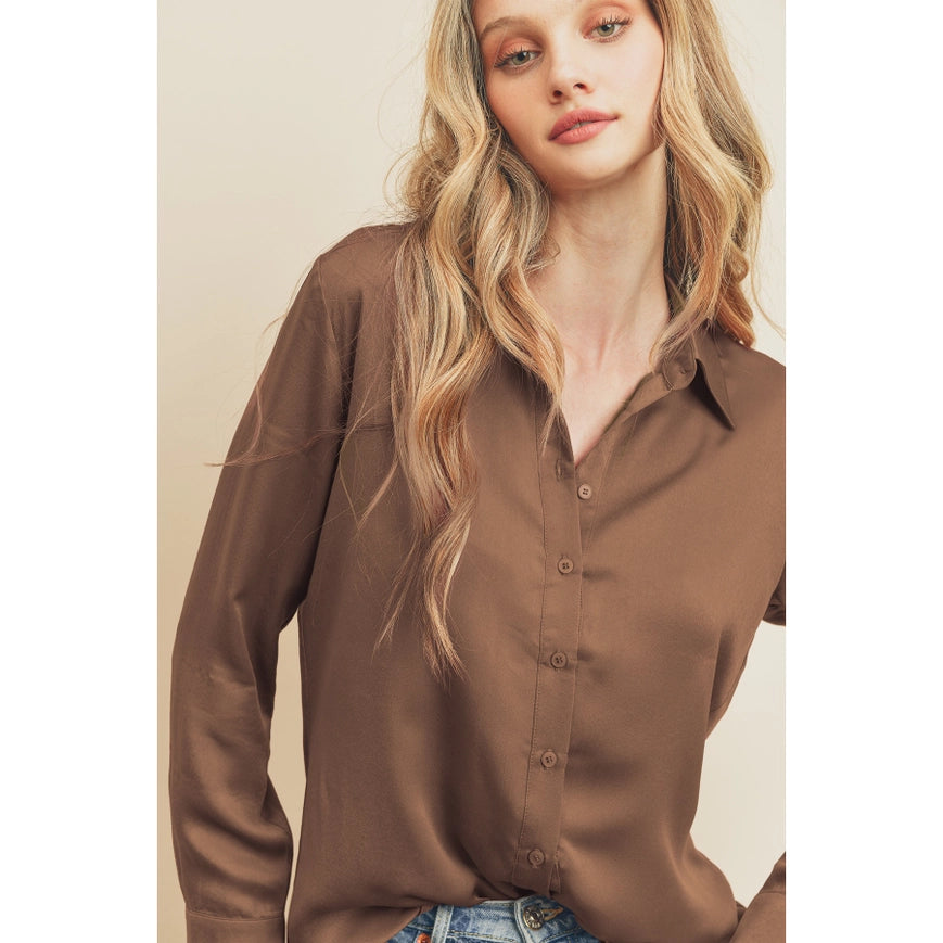 Dull Satin Slim Shirt Mocha-Shirt-Dress Forum-S-Urbanheer