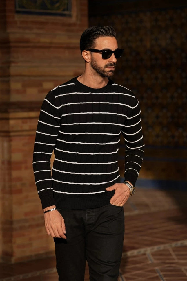 Rayas Black & White Men'S Sweater-Clothing - Men-Donato-S-Urbanheer
