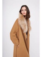 Fur Shawl Collar Cashmere Coat Camel