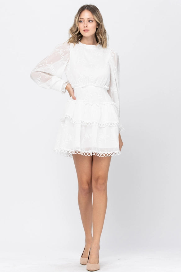 Embroidery Fabric Ruffle Point Mini Dress-Dress-Neon Blush-Off White-S-Urbanheer