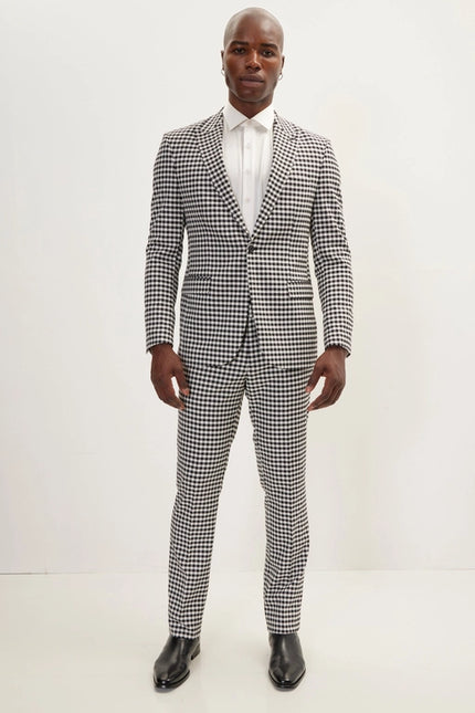 Houndstooth Weaving Peak Lapek Suit with Matching Pants-Suit Jacket and Pants-Ron Tomson-36-Urbanheer
