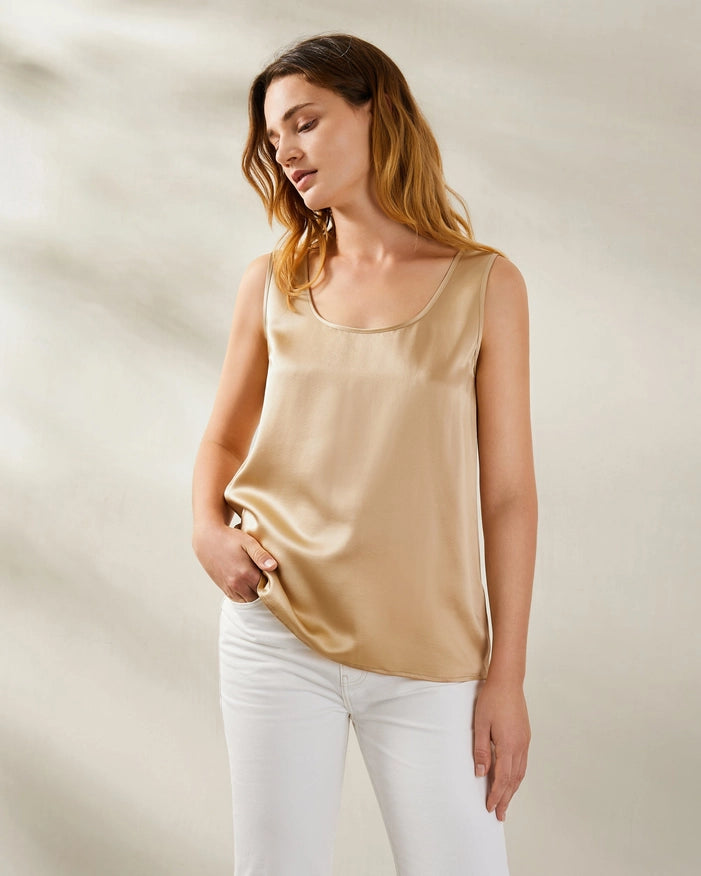 Reversible V&U Neck Silk Camisole Light Camel-Camisole-MommeSilk-XS-Urbanheer