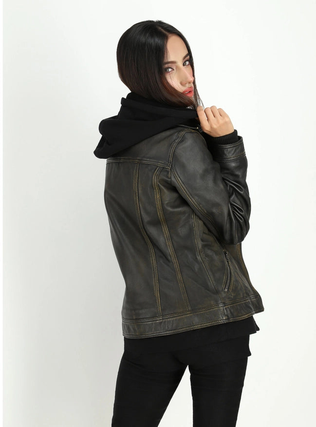 Womens Adalena Dual Tone Rustic Leather Jacket-Jacket-Fadcloset-Black-XS-Urbanheer