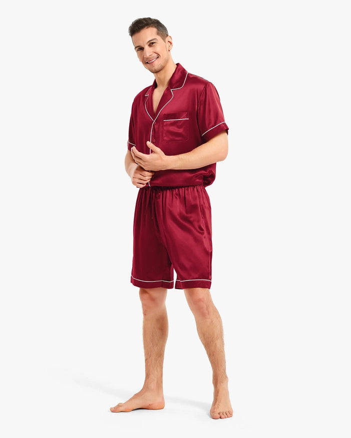 Piped Silk Short Pajamas Claret-Sets-MommeSilk-XS-Urbanheer