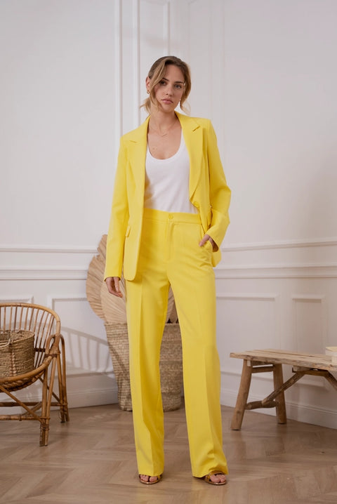 Timeless Straight Cut Plain Pants Yellow-Pants-Attentif Paris-S-Urbanheer
