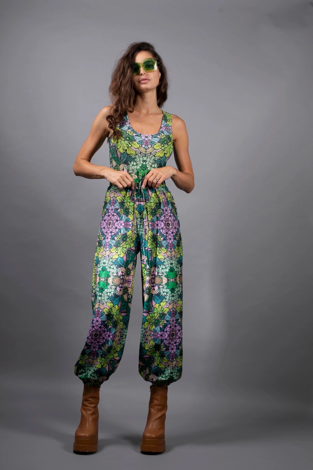 Body-Hugging Botanical Flower Prints Green Garden Tank Top-Nuvula-XS-Urbanheer