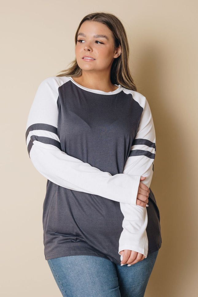 Plus Size - Brandi Striped Sleeve Top-Stay Warm in Style-GRAY-3X-Urbanheer