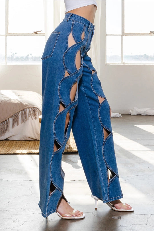 Pants - Denim Jeans with Destroyed Detail-LABIJOU-Urbanheer