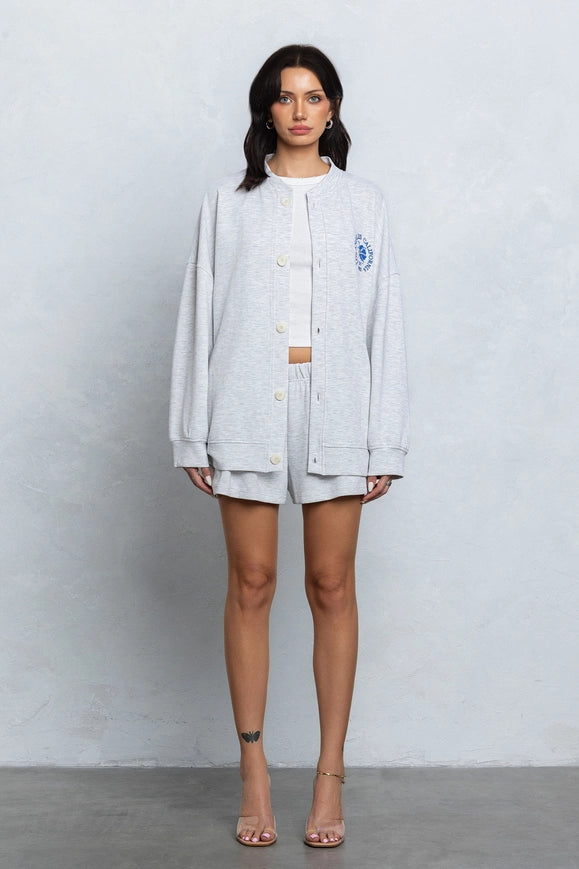 Embroidered Oversize Cardigan and Shorts Set H. Grey-Sets-No Vacancy-S-Urbanheer