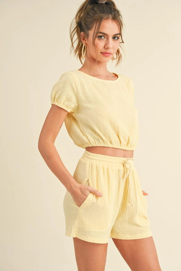 Cotton Gauze Short Set Yellow-Set-Kimberly C-S-Urbanheer