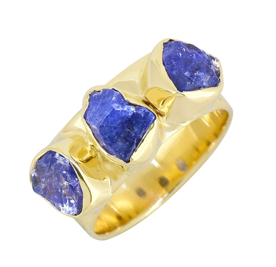 Raw Tanzanite 925 Sterling Silver Wide Band Three Stone Ring-Ring-Tiramisu-5-Urbanheer