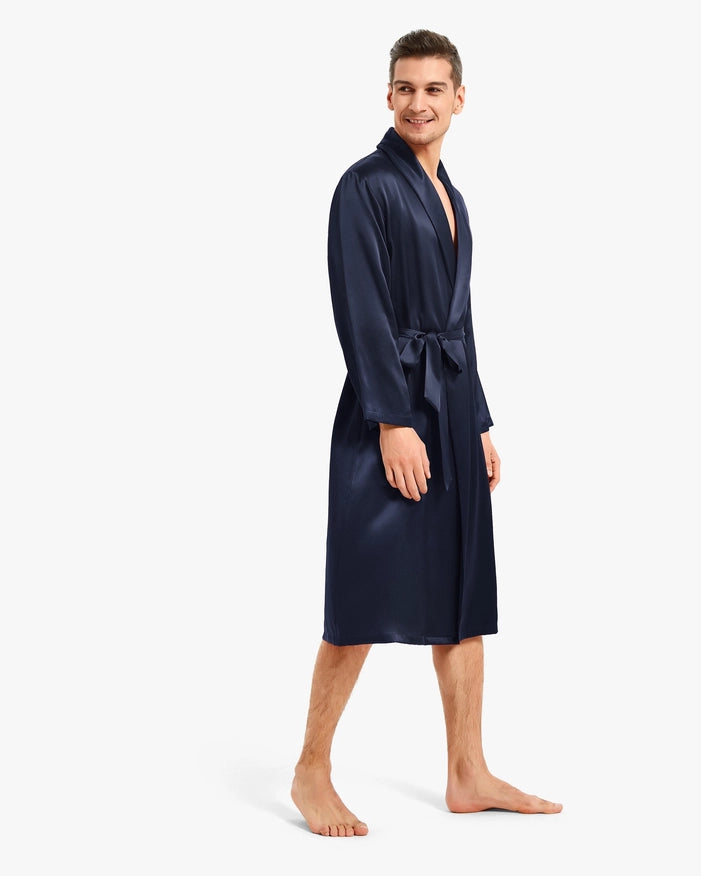 Smooth Silk Robe Navy Blue-Robe-MommeSilk-XS-Urbanheer