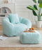 Modern Faux Fur Bean Bag Lounge Chair with Ottoman – Light Blue