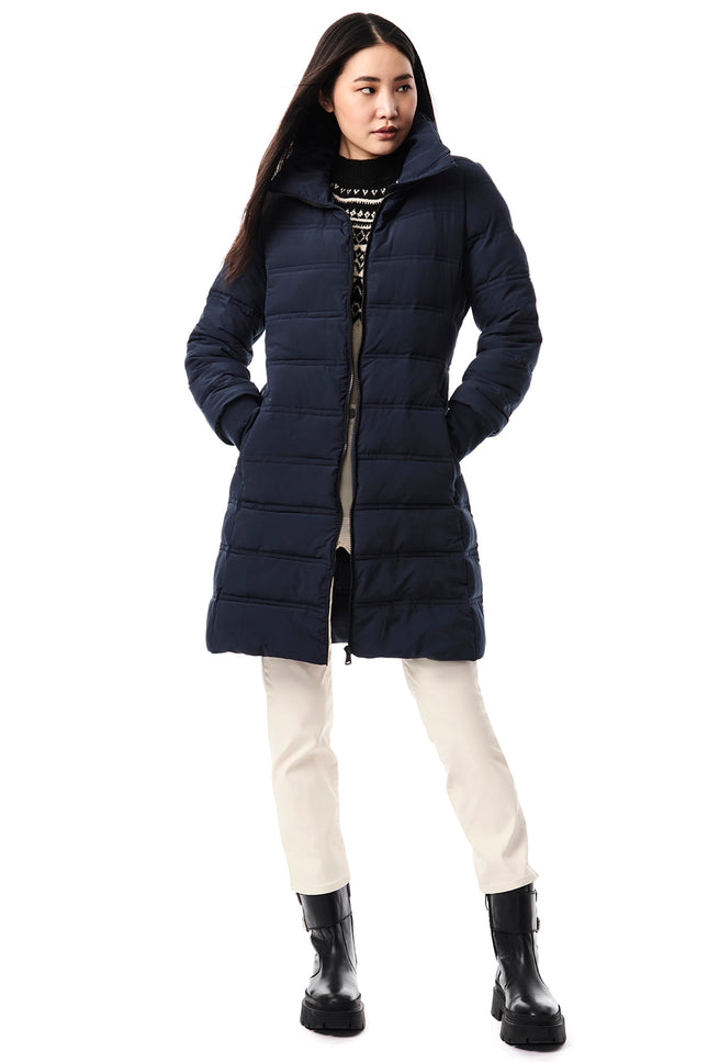 Horizontal Quilt Puffer Jacket - Navy-Clothing - Women-Bernardo-Urbanheer