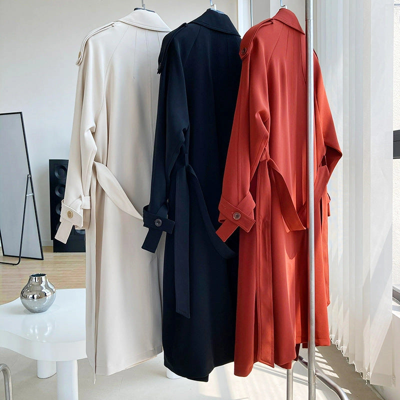 Draping British Loose Mid-Length Over The Knee Trench Coat Hawthorn Red-Coat-Blak Wardrob-S-Urbanheer