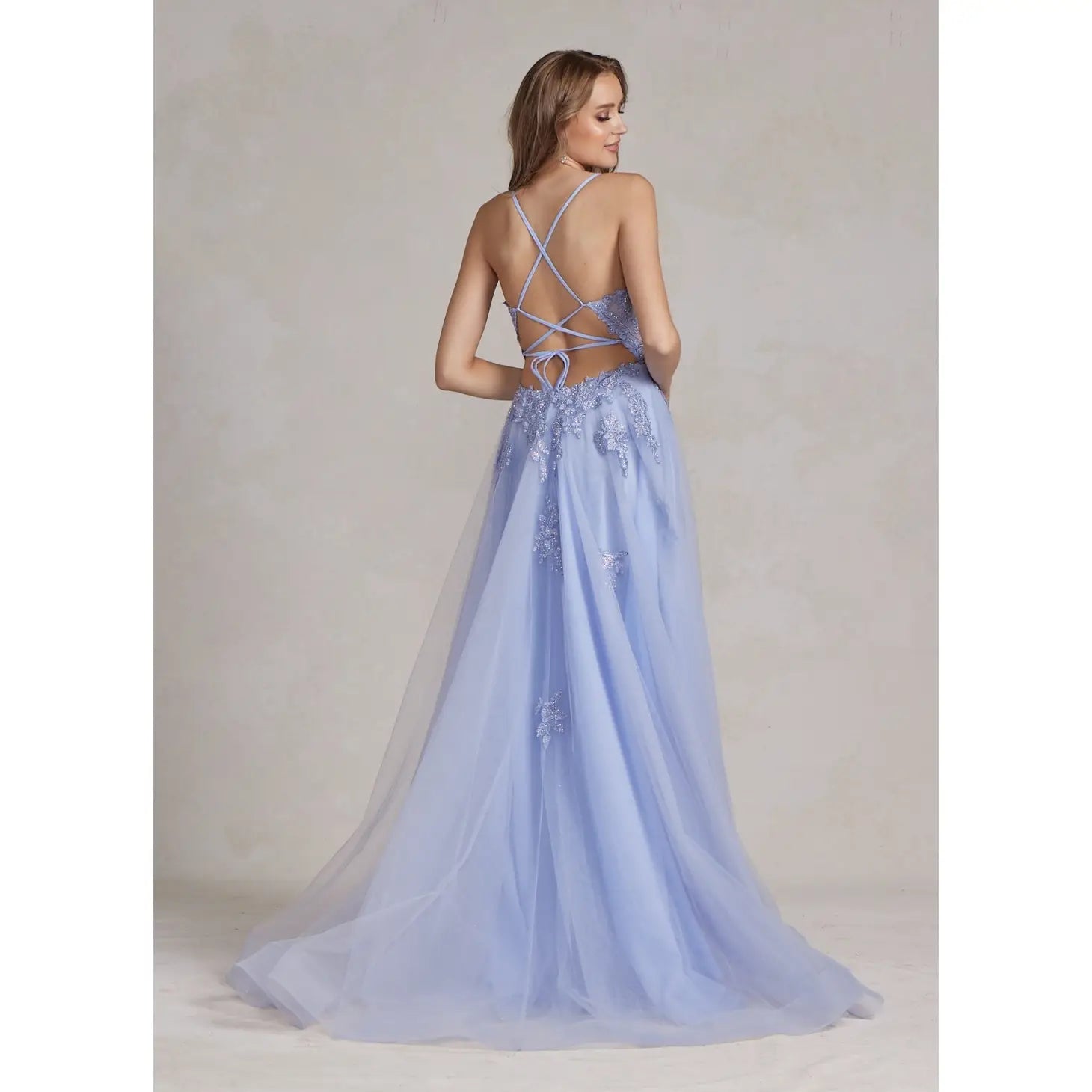 Embroidered Plunging V-Neck Prom Gown-Clothing - Women-Nox Anabel-00-Urbanheer