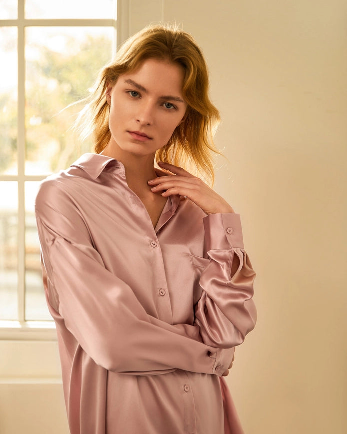 Classic Silk Nightshirt Rosy Pink-Nightshirt-MommeSilk-XS-Urbanheer