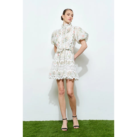 Romantic Floral Lace Mock Neck Mini Dress