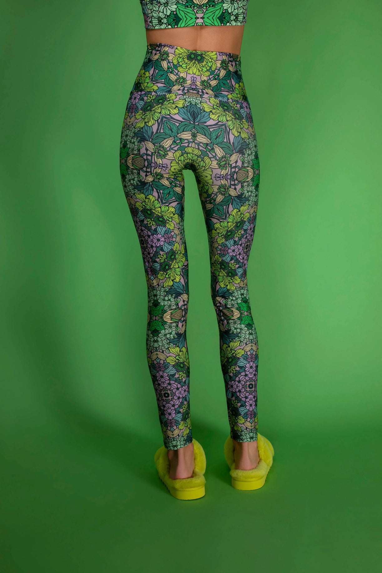 Stretchy Psychedelic Botanical Printed Green Garden Leggings-Nuvula-XS-Urbanheer
