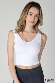 V Neck Ribbed Crop Top-TOP-NIKIBIKI-White-Urbanheer