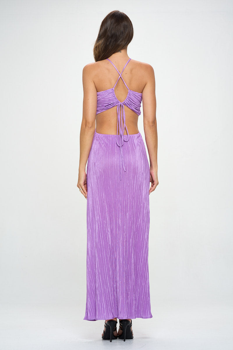 Plisse Halter Neck Maxi Cutout Dress W/ Open Back Plisse Halter Neck Maxi Cutout Dress W/ Open Back
