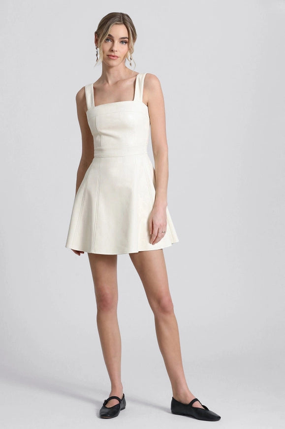 Faux-Ever Leather™ Fit-And-Flare Mini Dress Gardenia White-dress-Avec Les Filles-Urbanheer
