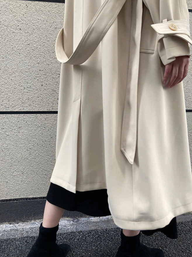 Draping British Loose Mid-Length Over The Knee Trench Coat Beige-Coat-Blak Wardrob-S-Urbanheer