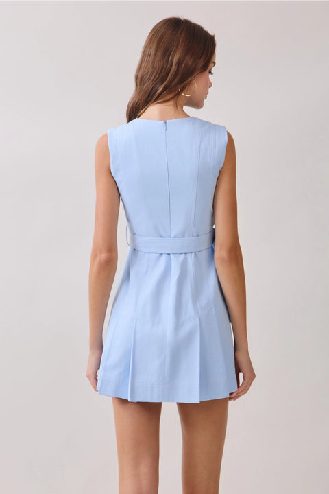 Contrast Topstitching Front Pleats Detail Dress