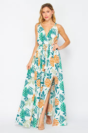 Print Sleeveless V Neck Wrap Maxi Dress-Dress-Pink Irene Wholesale-S-Urbanheer