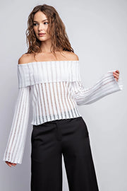 Sheer Knit Off Shoulder Flared Sleeves Top White-Top-EDIT by NINE-S-Urbanheer