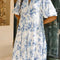 Boho Blue Floral Puff Sleeve Tiered Babydoll Dress