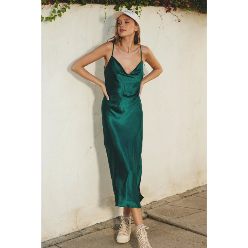 Reflection Cowl Neck Slip Dress Hunter Green-Dress-Dress Forum-S-Urbanheer