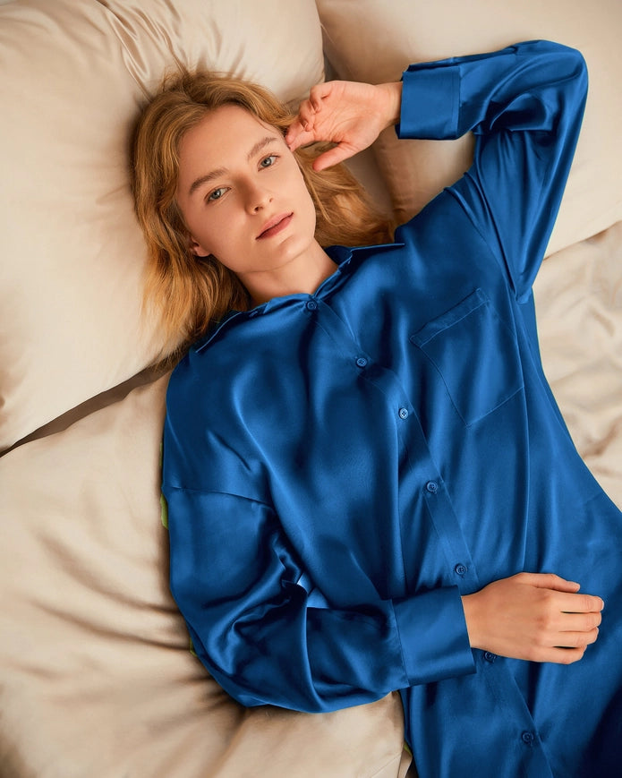 Classic Silk Nightshirt Klein Blue-Nightshirt-MommeSilk-XS-Urbanheer