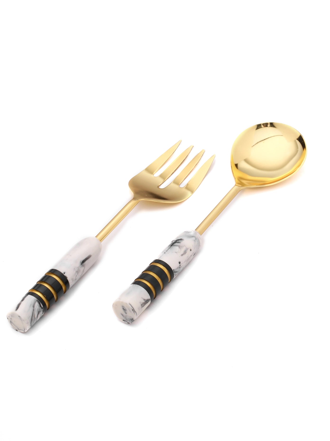 Gold Plated Metal & Resin Salad Server 2- Piece Set-Tiramisu-Urbanheer
