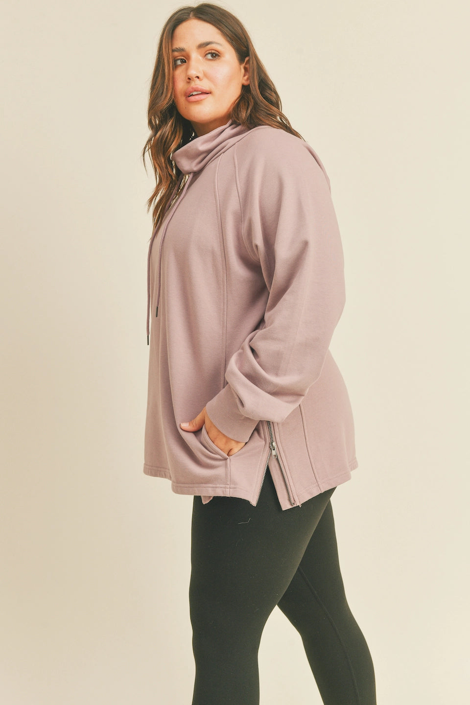 Mock Neck Side Zippers Sweatshirt-Clothing - Women-Kimberly C-Lavender-1X-Urbanheer