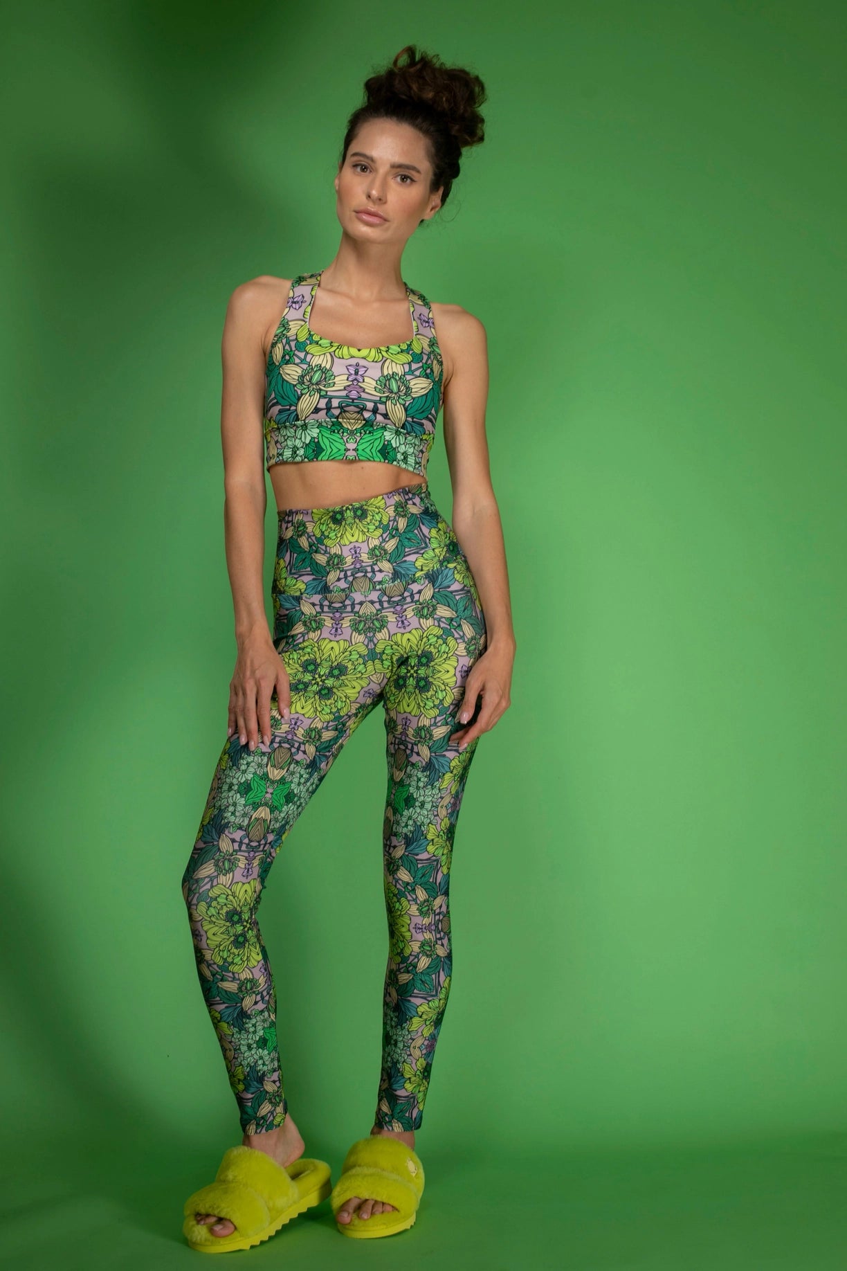 Stretchy Psychedelic Botanical Printed Green Garden Leggings-Nuvula-XS-Urbanheer