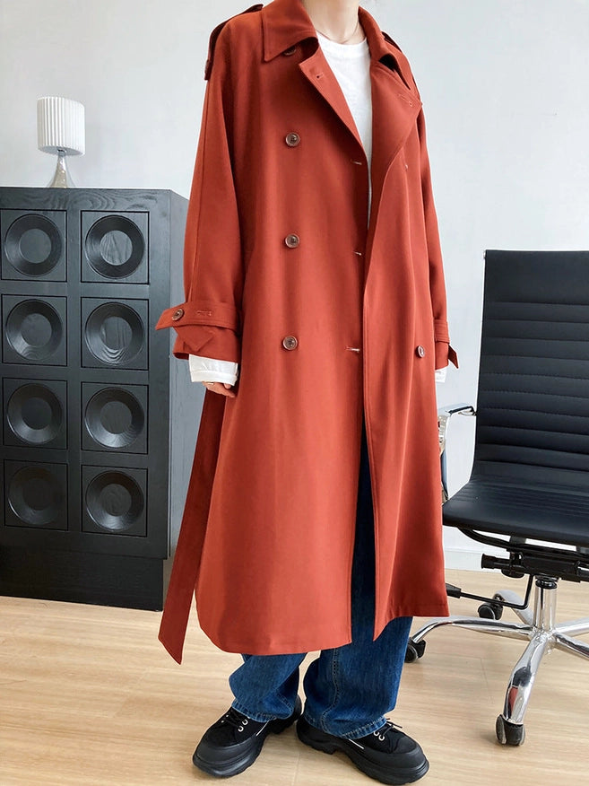 Draping British Loose Mid-Length Over The Knee Trench Coat Hawthorn Red-Coat-Blak Wardrob-S-Urbanheer