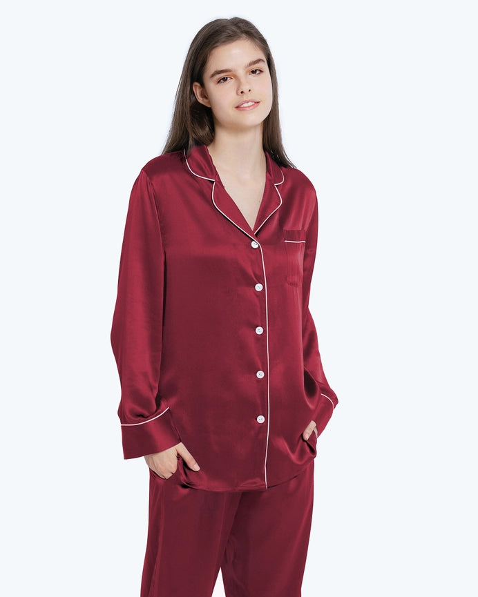 100% Mulberry Silk Pajamas & Sleep Eye Mask Set + Free Silk Bag Claret-Pajamas-MommeSilk-XS-Claret-Urbanheer