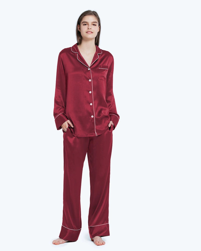 100% Mulberry Silk Pajamas & Sleep Eye Mask Set + Free Silk Bag Claret-Pajamas-MommeSilk-XS-Claret-Urbanheer